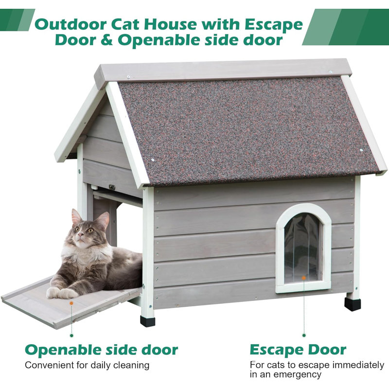 Weatherproof Outdoor Cat House Wooden Feral Cat House For Outside Unique Small Pet House With Escape Door Clear Bubble Window And Removable